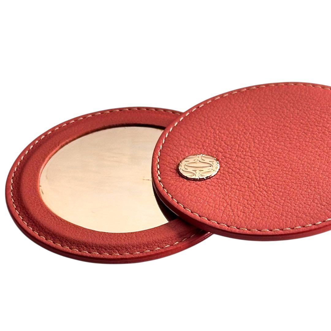 Cartier レザー 円形ミラー オレンジ