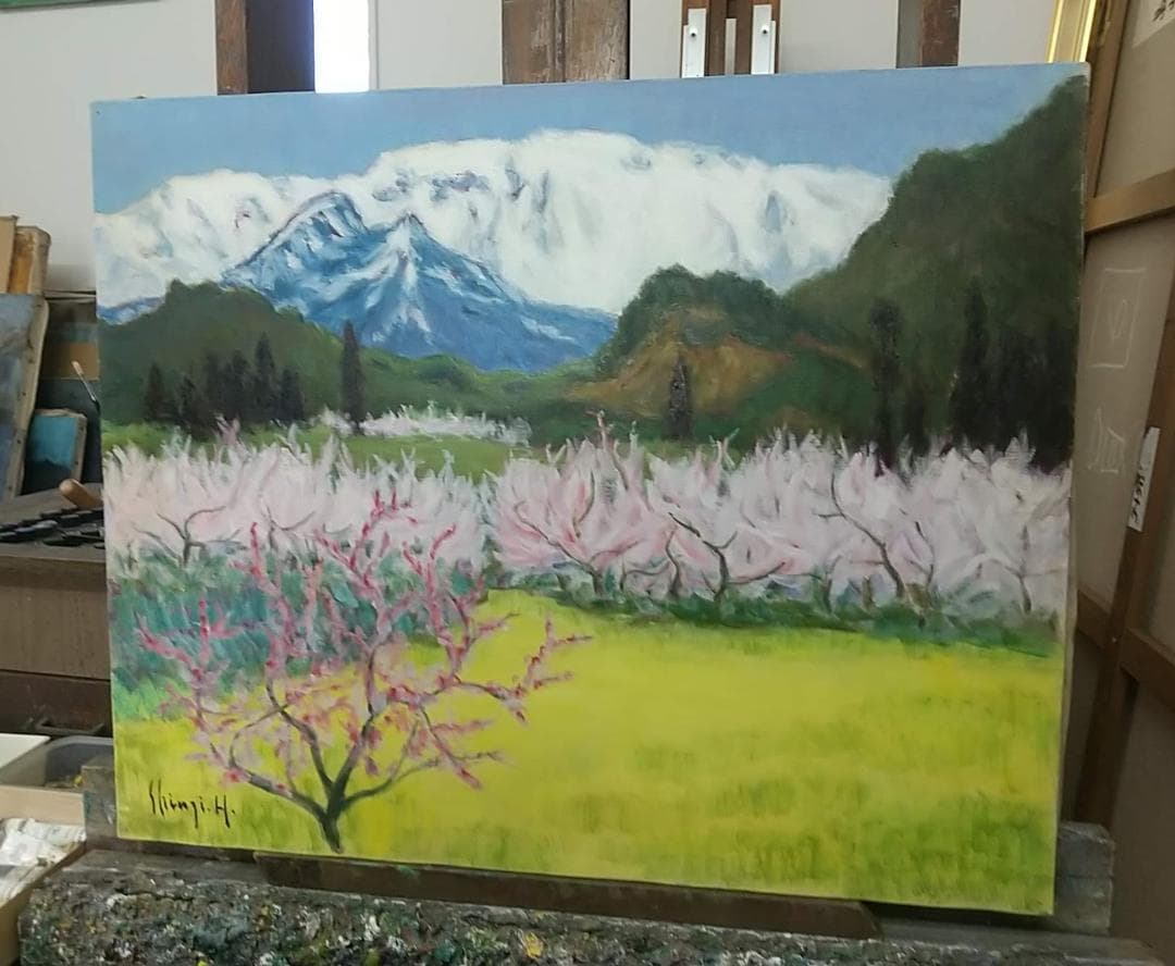 油絵 F15「早春」1984 油彩画 絵画