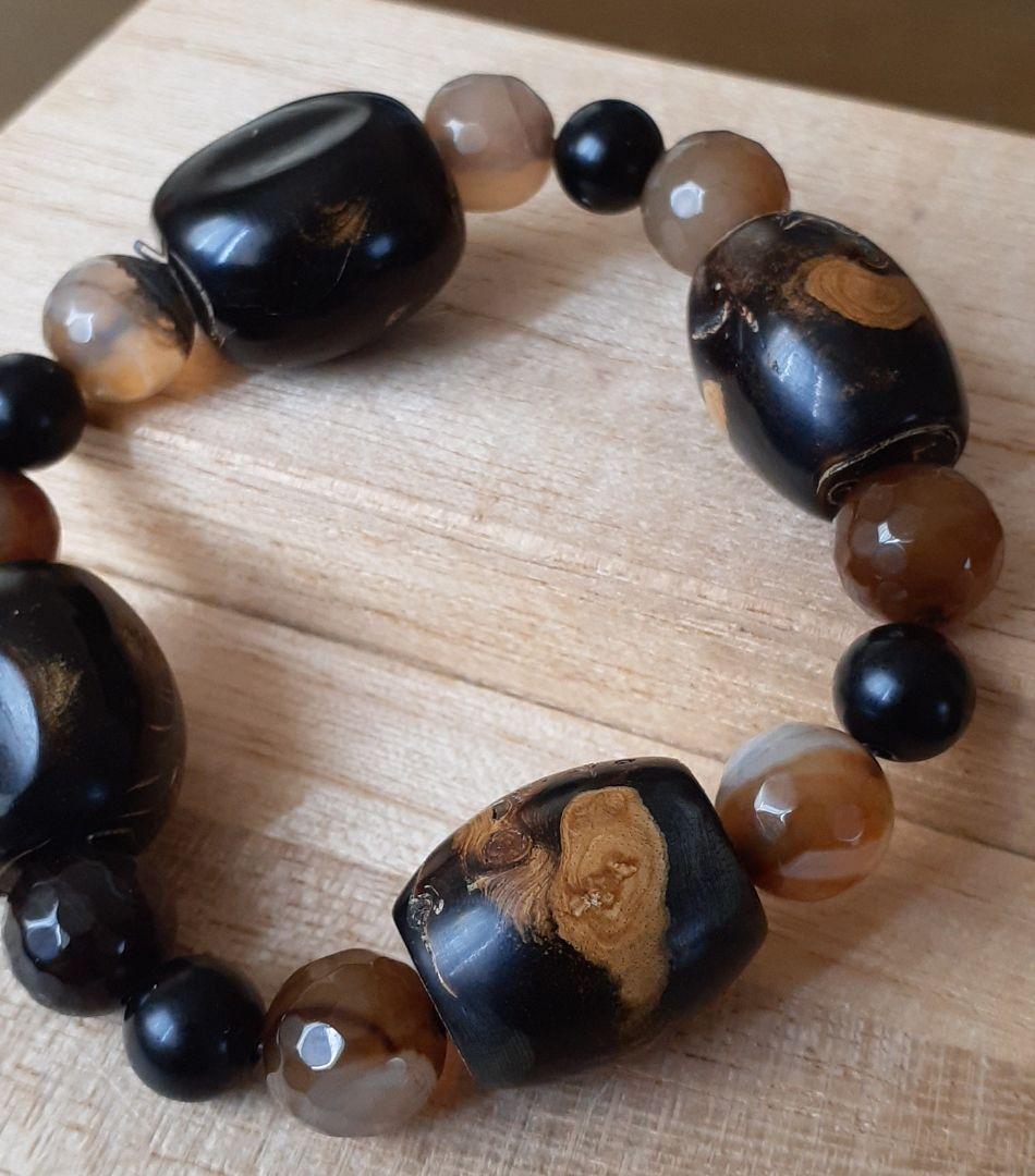 白藤。244世界にひとつだけ！黒珊瑚(ブラックコーラル)瑪瑙のブレスレット