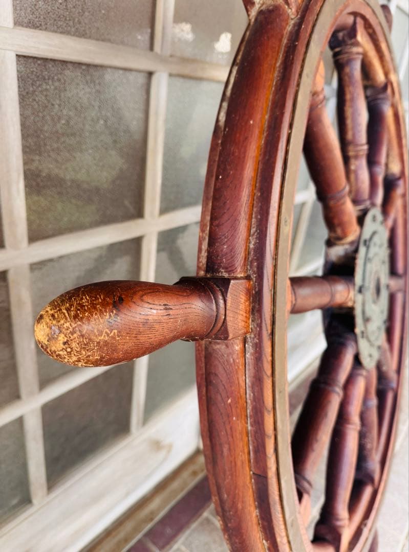 アンティーク 船舵 船輪 ビンテージ ハンドル 木製 大型船