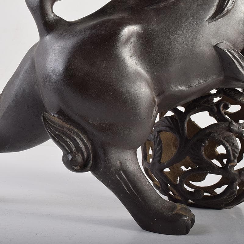 中国 古銅宣徳銅 玉乗り獅子 置物 重さ約5.28㎏ G R7655B 美術