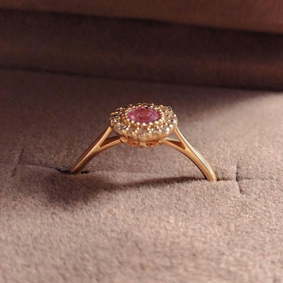 12号 K18YG ロードクロサイト ライトブラウンダイヤモンド リング ソ付