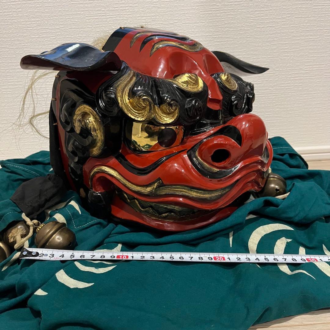 獅子舞 獅子頭 お正月 木彫 魔除け 祭 置物 古美術 神楽 木製 木彫