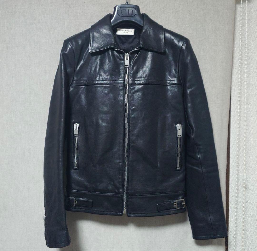 サンローランパリ　カフェレーサーレザーライダースジャケット42 SAINT LAURENT - サンローラン saint laurent ライダース 42 登坂