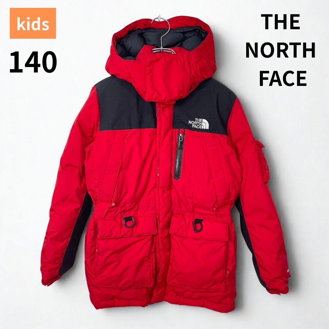 防寒・防水】ノースフェイス ダウンジャケット レッド×ブラック キッズ