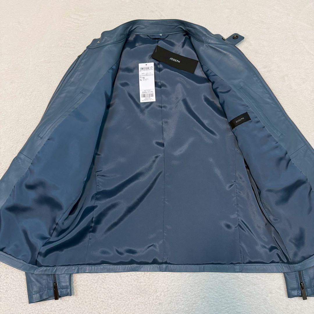 新品 2023年モデル JOSEPH ライダースジャケット ラムレザー ブルー