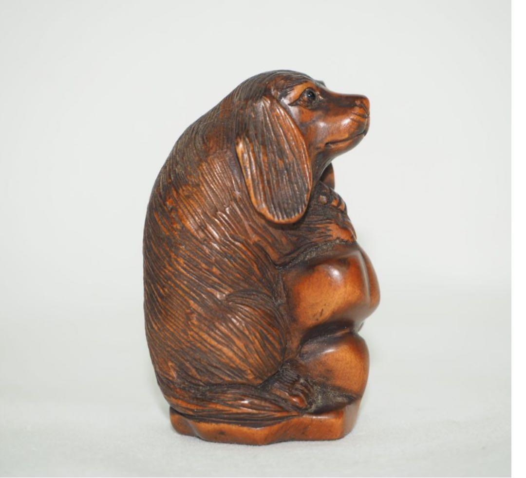 送料無料 時代物 柘植/黄楊 犬根付