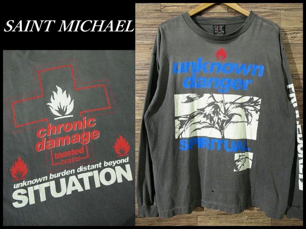 XL 美品 23SS セントマイケル UNKNOWN 加工 プリント Tシャツ SAINT MXXXXXX＜セント マイケル＞ ヴィンテージ加工プリントTシャツ
