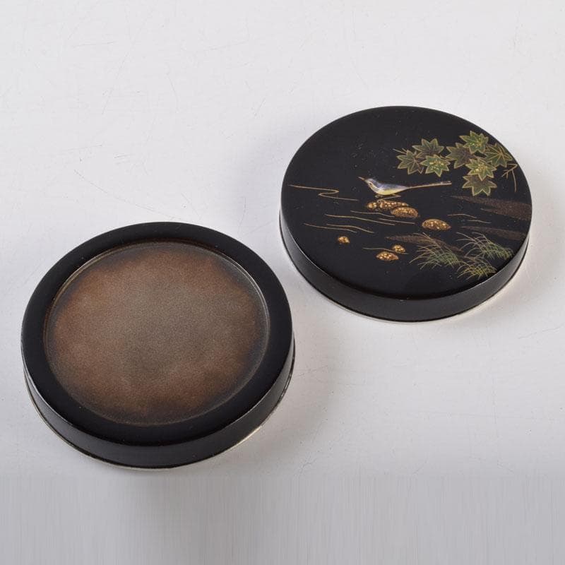 茶道具　輪島塗　蒔絵師　蓑輪一星作　青楓に鶺鴒蒔絵　香合　共箱　V　8963