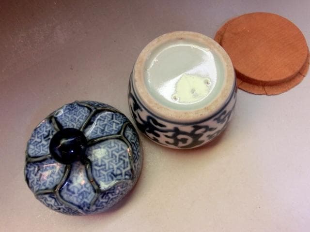 香合□南京古染付 擬宝瑞香合 呉須 桐箱 お茶道具 珍品 時代物 骨董品