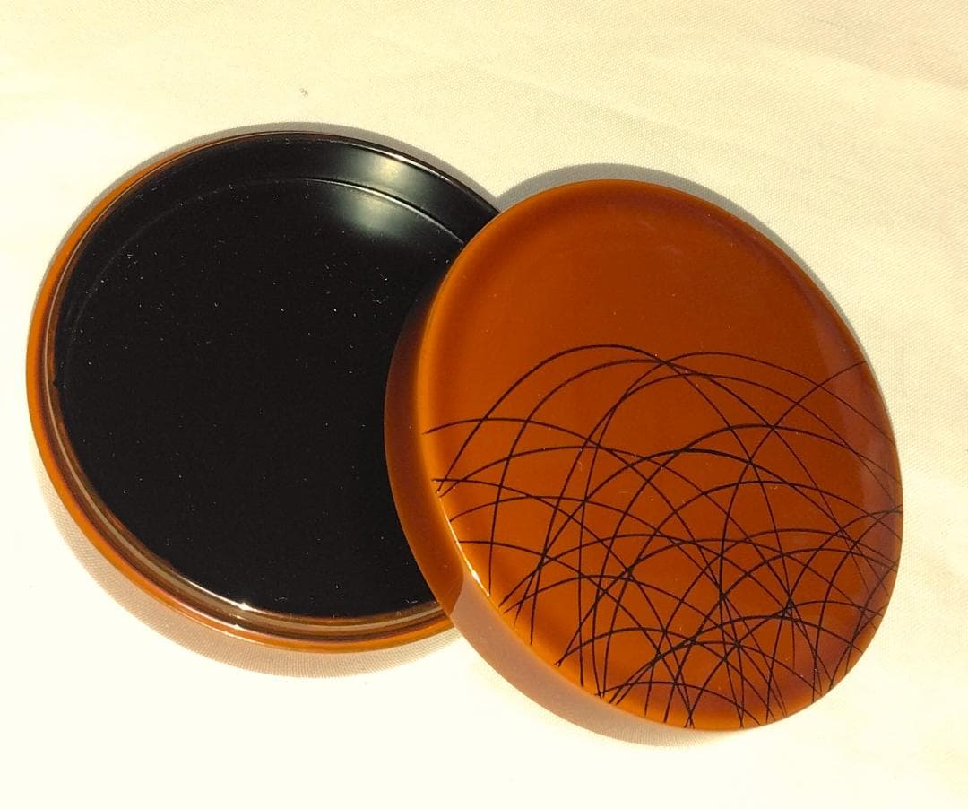 茶道具　加賀山中塗蒔絵師　細川司光作　溜塗野分蒔絵香合　超美品！！