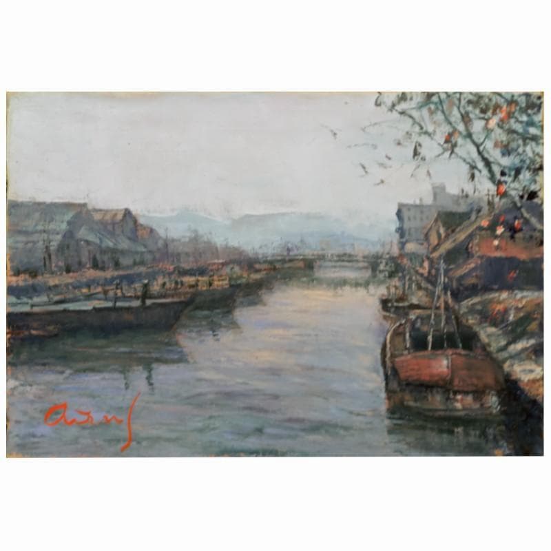 ☆ 佐藤あつ子 ☆「雨の小樽運河」油絵 P6号