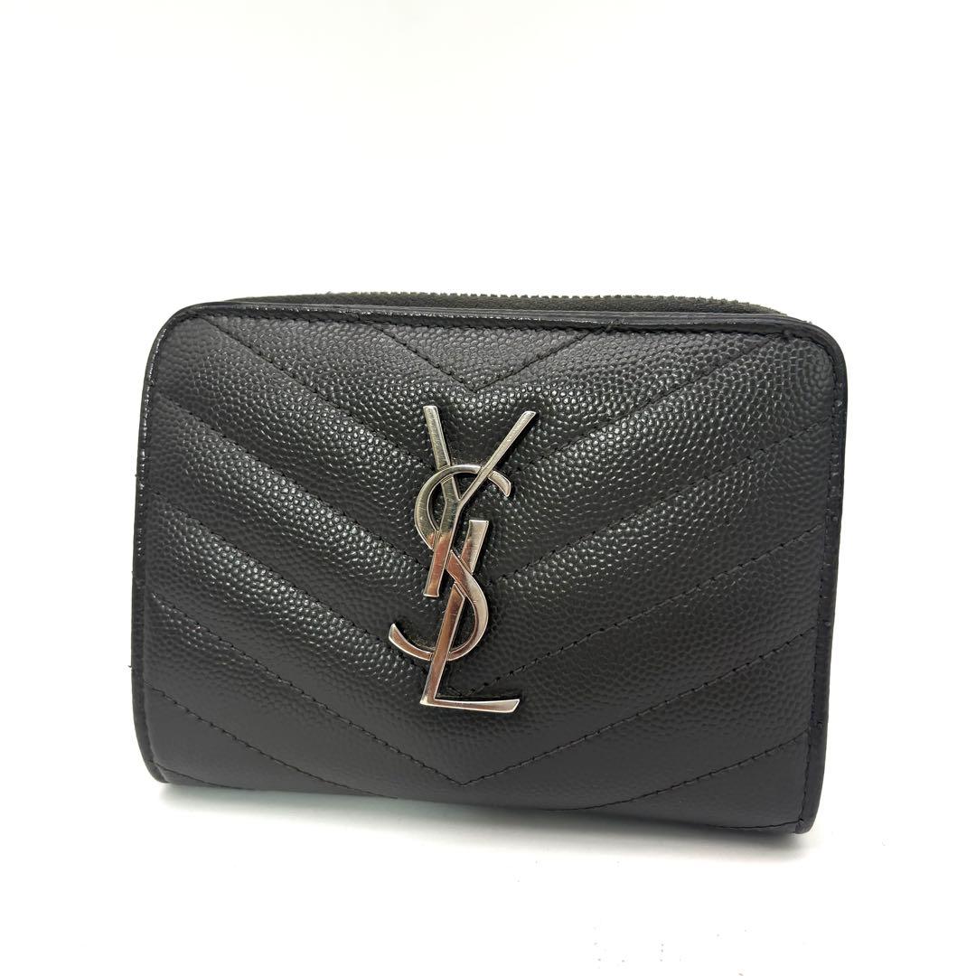 大人気✨】 イヴサンローラン 三つ折り財布 二つ折り キャビアスキン YSL