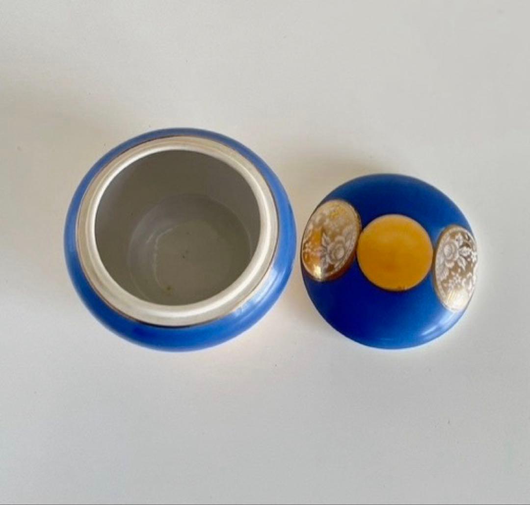 ノリタケ　青とベージュのトリンケットボックス