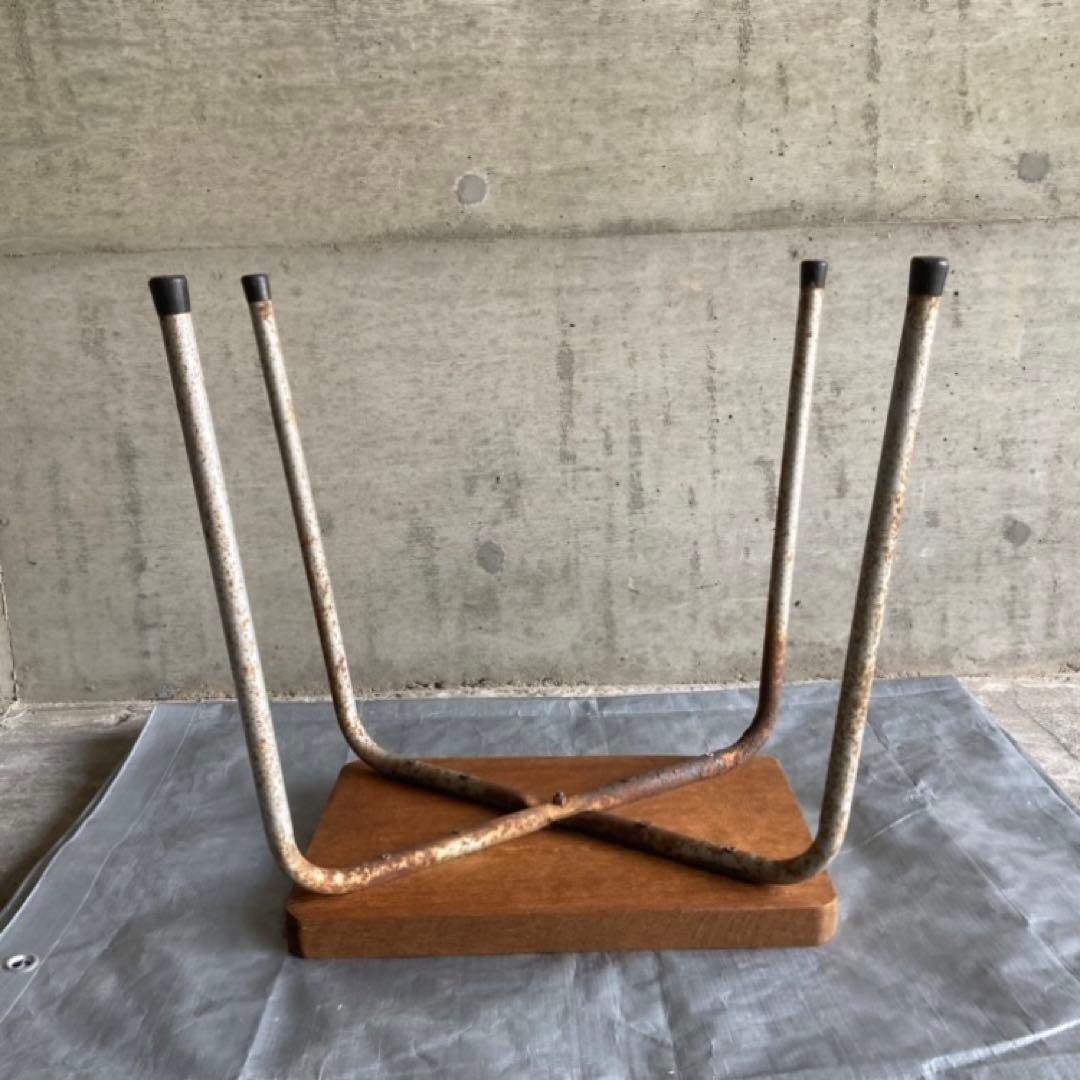 古いスツール チェア 椅子 サイドテーブル 置物台 木製 鉄製 アイアン レトロ