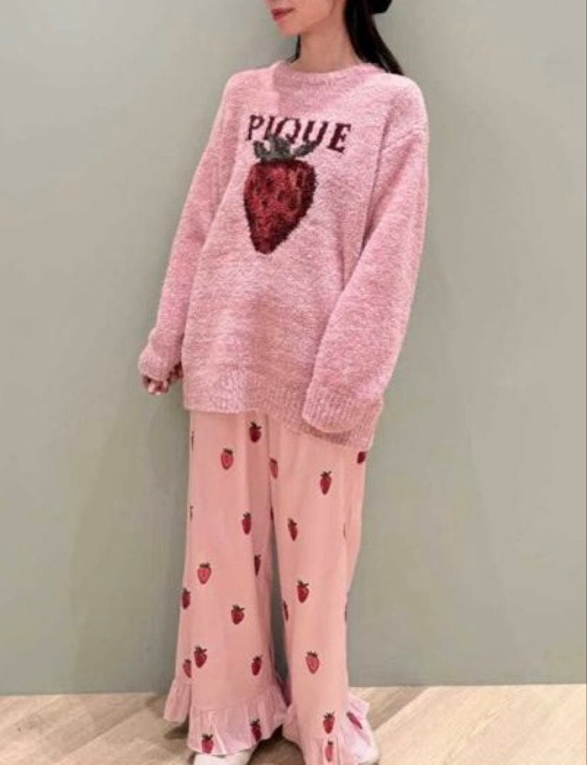 【新品】ジェラートピケ　ストロベリージャガードプルオーバー&ツイルロングパンツ