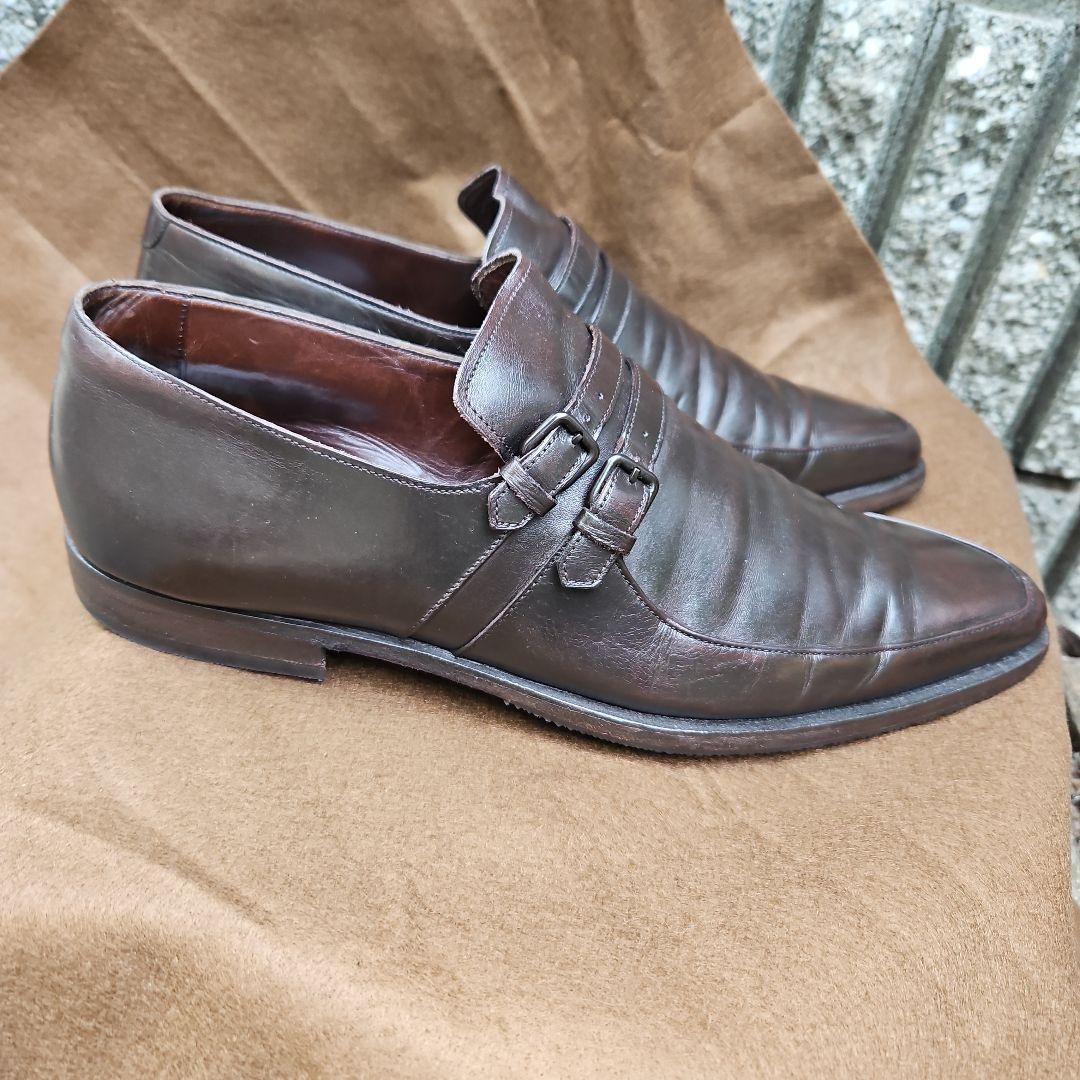 BOTTEGA VENETA　ダークブラウン レザー ダブルストラップシューズ