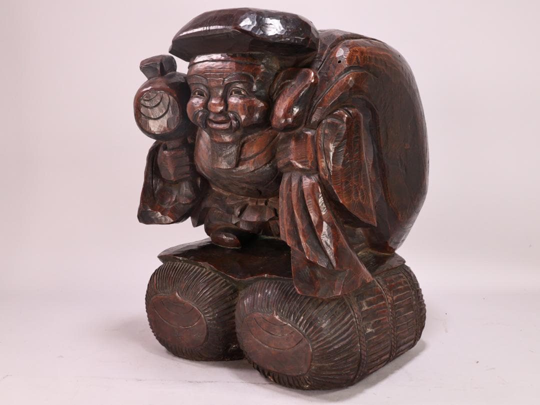 BK201 時代木彫 江戸期 大隅源義縄 作 恵比寿像 大黒像 玉眼 江戸