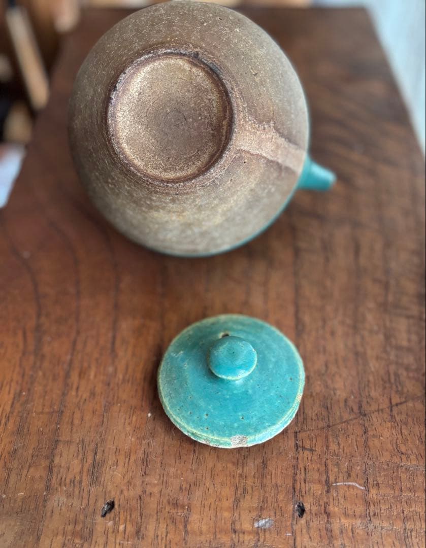 伊賀　丸柱　青　緑釉　薬土瓶　急須　民藝　古道具　希少　骨董