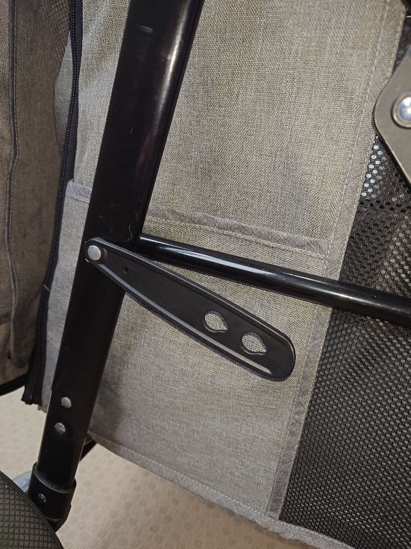 ペットカート グレー スチールフレーム 中型犬用 折りたたみ式 耐荷重30kg