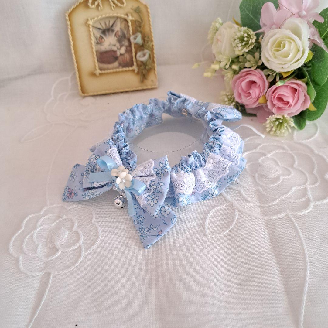 短毛シュシュつまみ細工(紫)わんちゃん猫ちゃん用 短毛シュシュ(ブルー