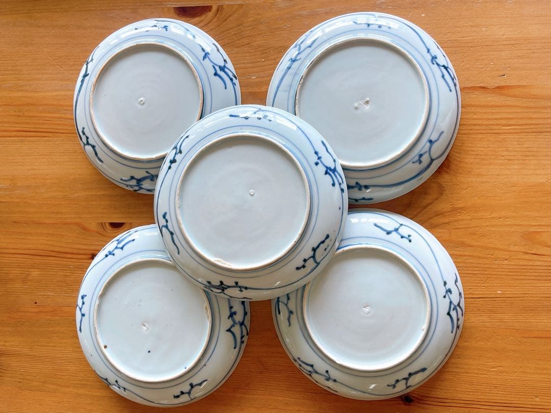 稀少 古伊万里 染付 竹文様 中皿 5客セット 江戸時代後期 手描き