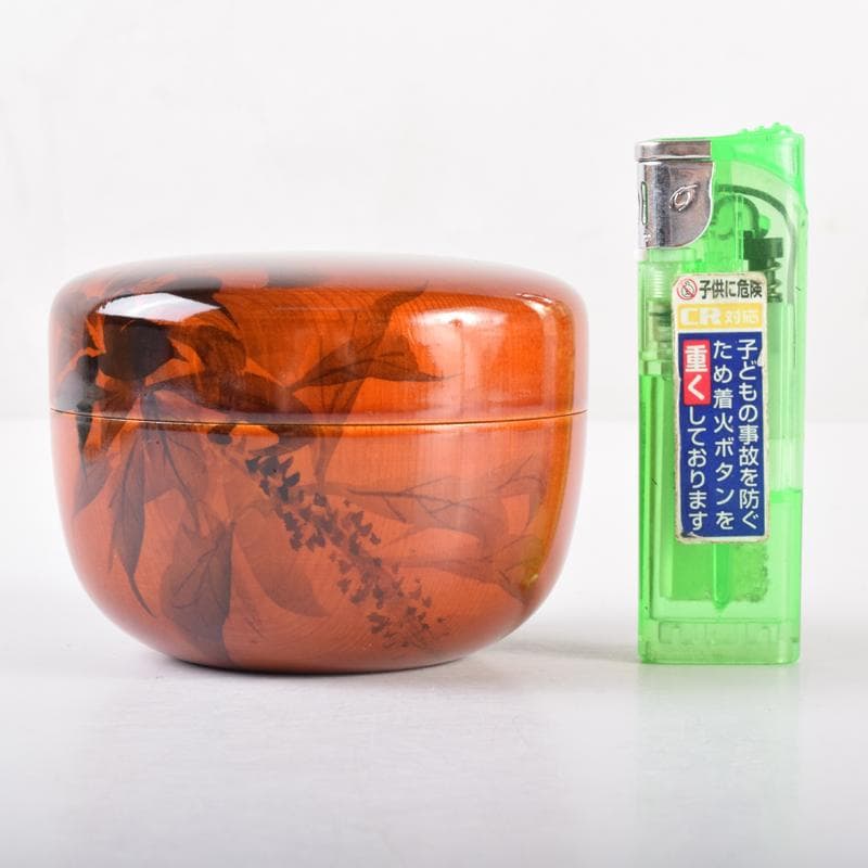 茶道具　朱塗　花草文　棗　在銘　共箱　V　6891