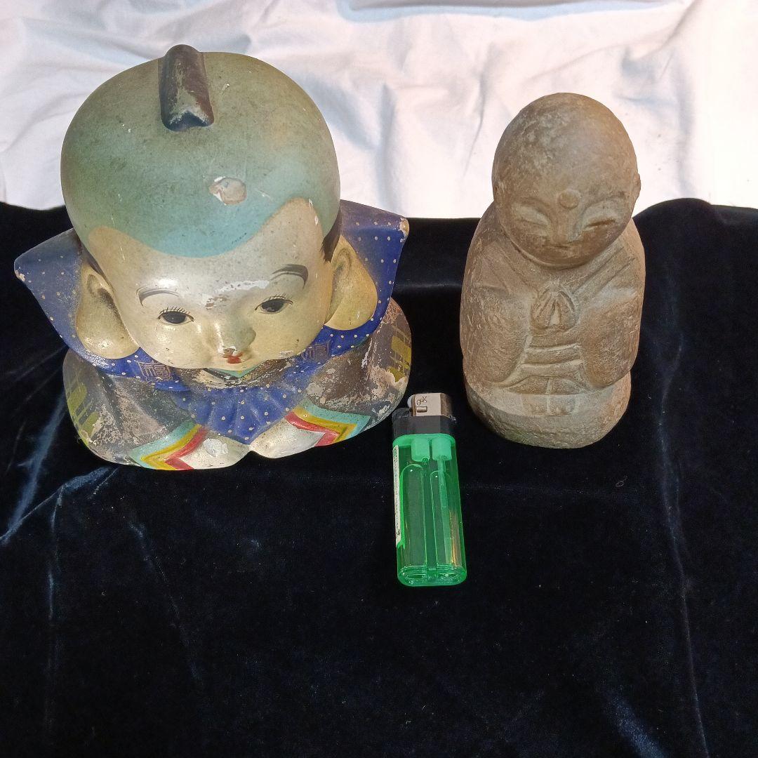 146.陶器製の石仏と昔の福助 多彩な置物 約15cm、極小品 - メルカリ