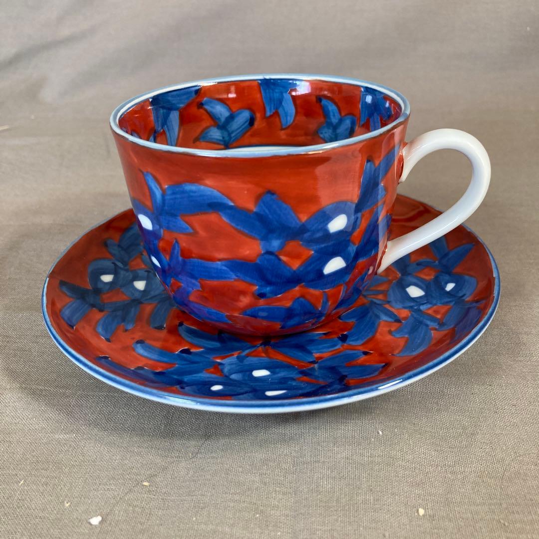 源右衛門】古伊万里の伝統 名窯 舘林源右衛門作 染錦赤濃牡丹絵 皿付