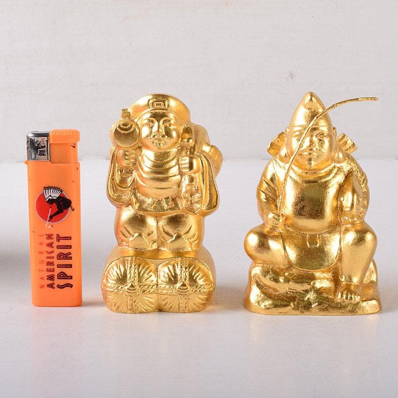 彫刻家　富永直樹作　銅鍍金　大黒天　恵比須像　七福神　2点　共箱　V　7606