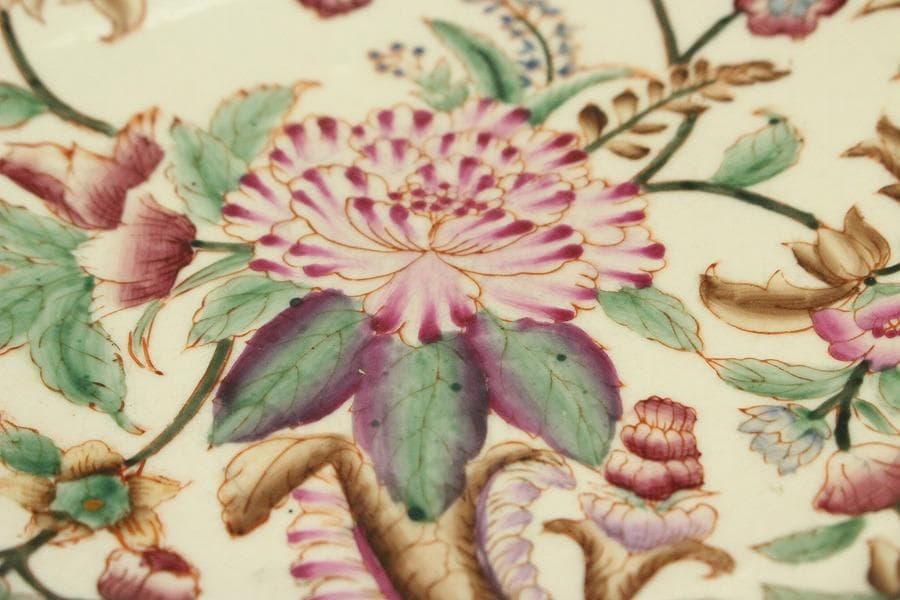 中国美術 色絵 ブロンズ 台 耳付 碗 34.3cmx24cm(LC603)