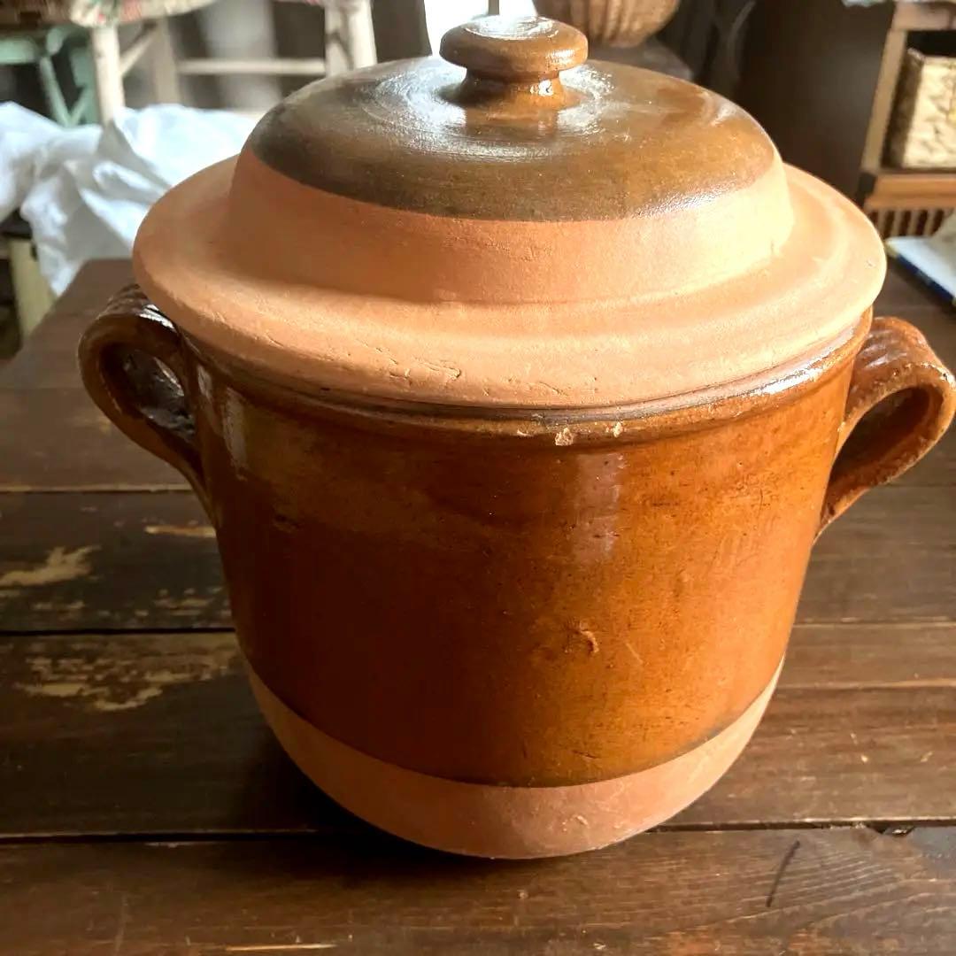 南仏フランスアンティーク持ち手付きポットコンフィチュールポット保存