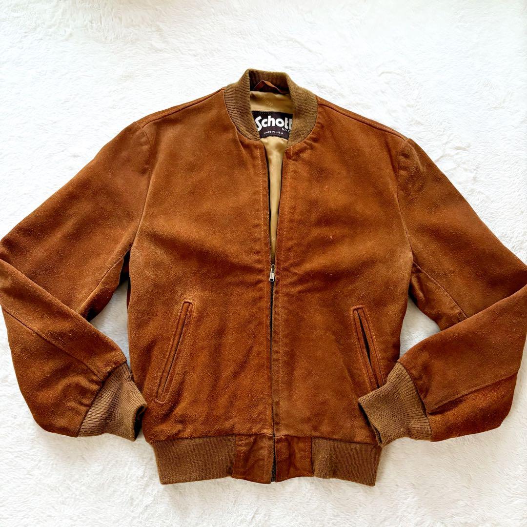 ショット　レザージャケット　本革　スエード　L アメリカ製 ブラウン ショット レザージャケット 本革 スエード L アメリカ製 ブラウン