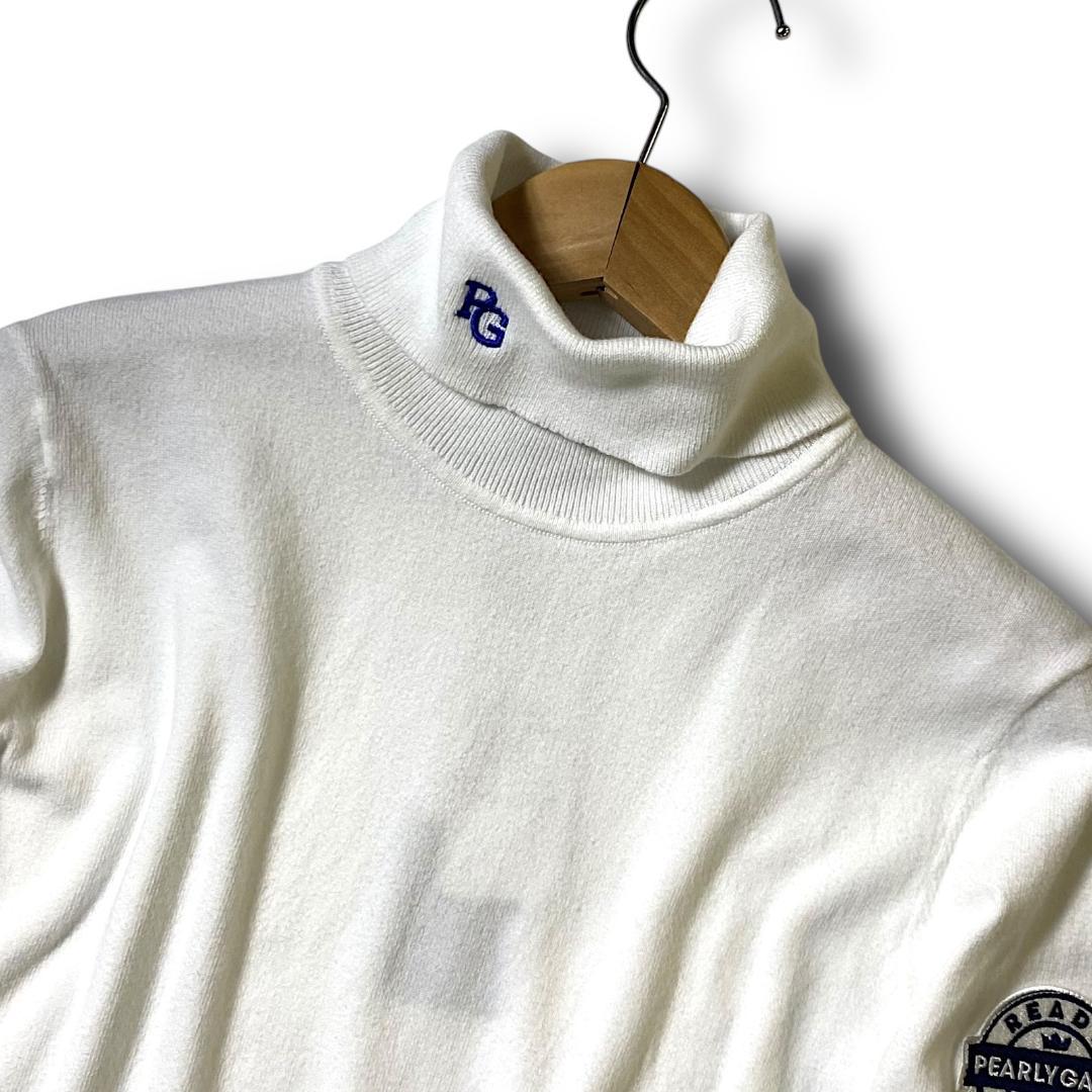 定価19800円 1 パーリーゲイツ ビッグロゴ タートルネック ニット 白