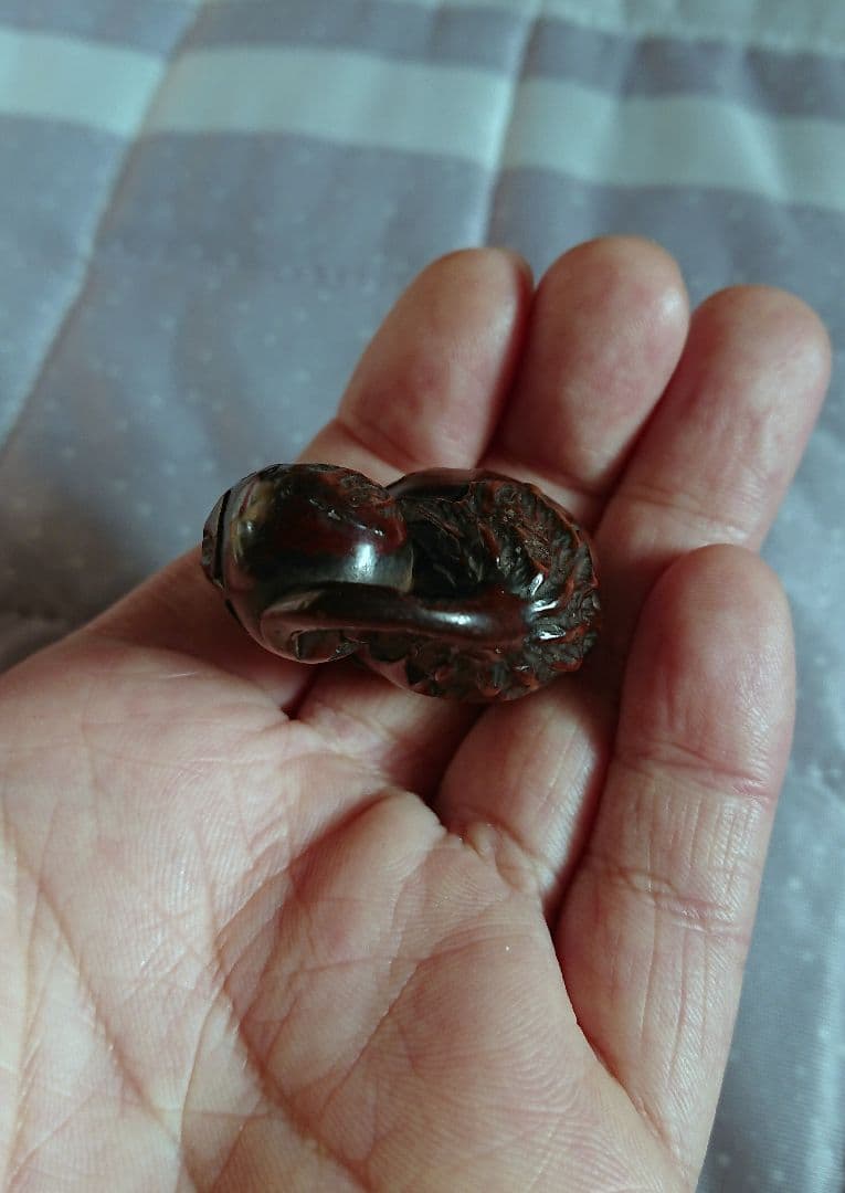 江戸 時代 根付 傷み三茄子 木彫 木製 彫刻