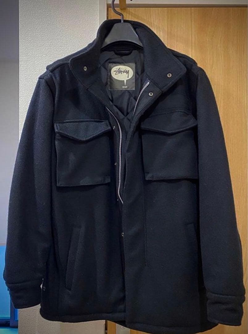 old stussy メルトンウールジャケット M-65 ミリタリーコート黒 - メルカリ