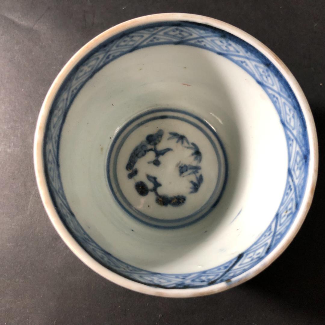 古伊万里 大振り蕎麦猪口 猪口 染錦花文様 古伊万里 時代物 骨董