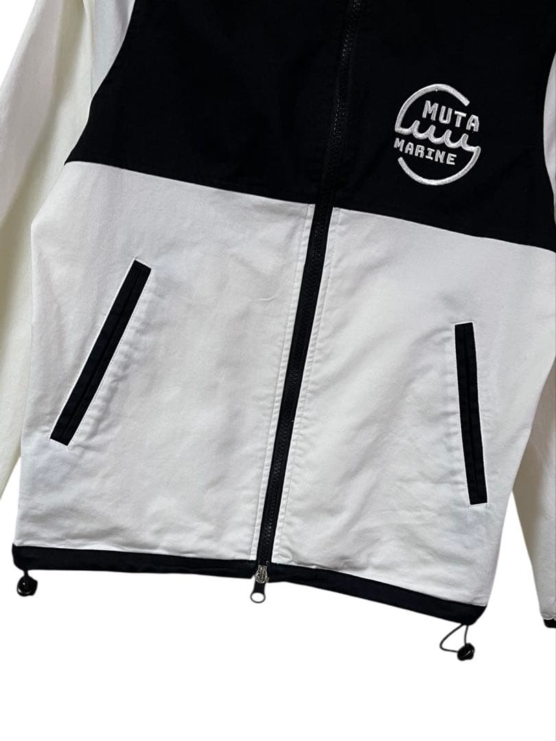 muta MARINE フーデッドパーカー ジャケット 刺繍ロゴ 白×黒 0