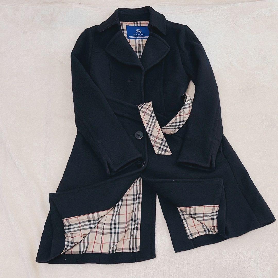 美品 バーバリー ブルーレーベル ウールコート アンゴラ ノバチェック