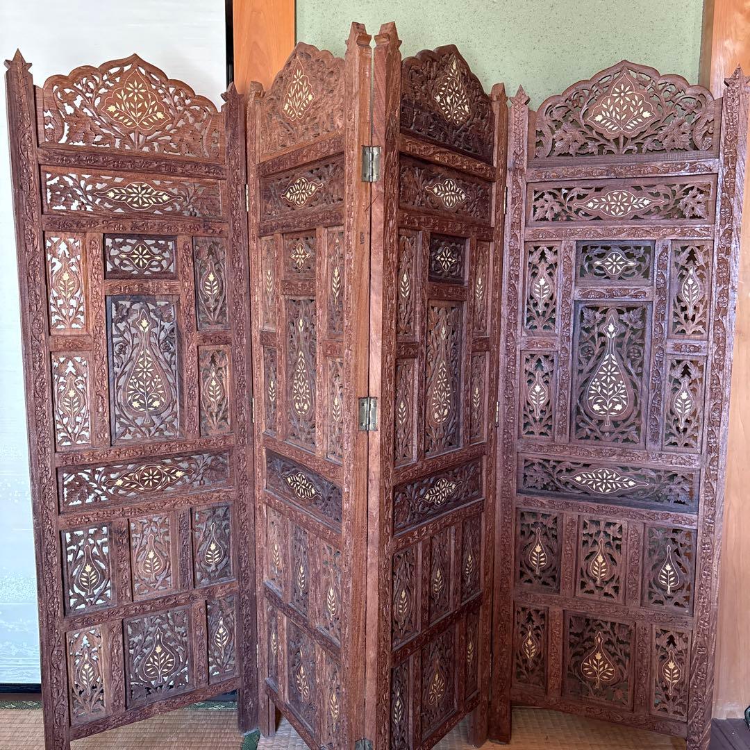 アジアンパーテーション ヴィンテージ 木製 手彫り アジアン