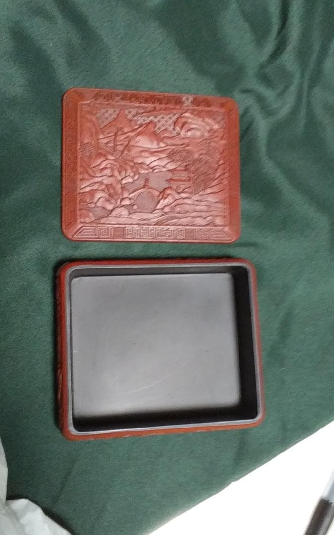 伝統工芸品(中国) 堆朱漆塗彫 箱と盆 No.357