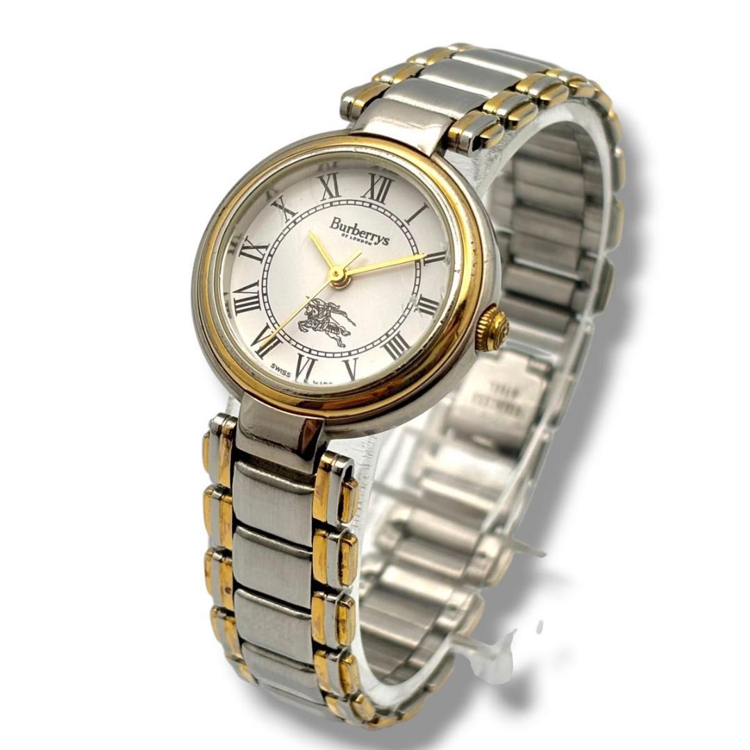 稼働 バーバリー 腕時計 クオーツ QZ レディース コンビ シルバー