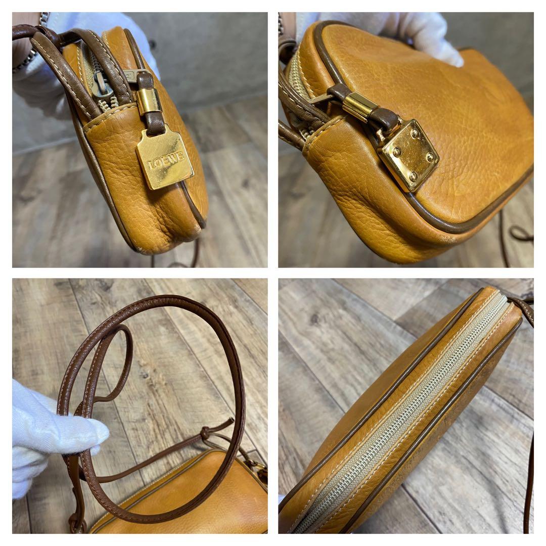 本物☆ロエベ アナグラム柄 レザー ショルダーバッグ 斜めがけ キャメルブラウン