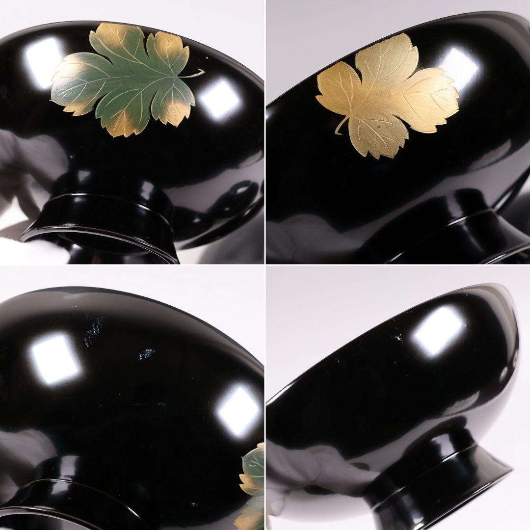 【CM366】輪島塗 塩徳屋漆器店 沈金 菊尽 煮物椀 五客 木製漆器 黒塗