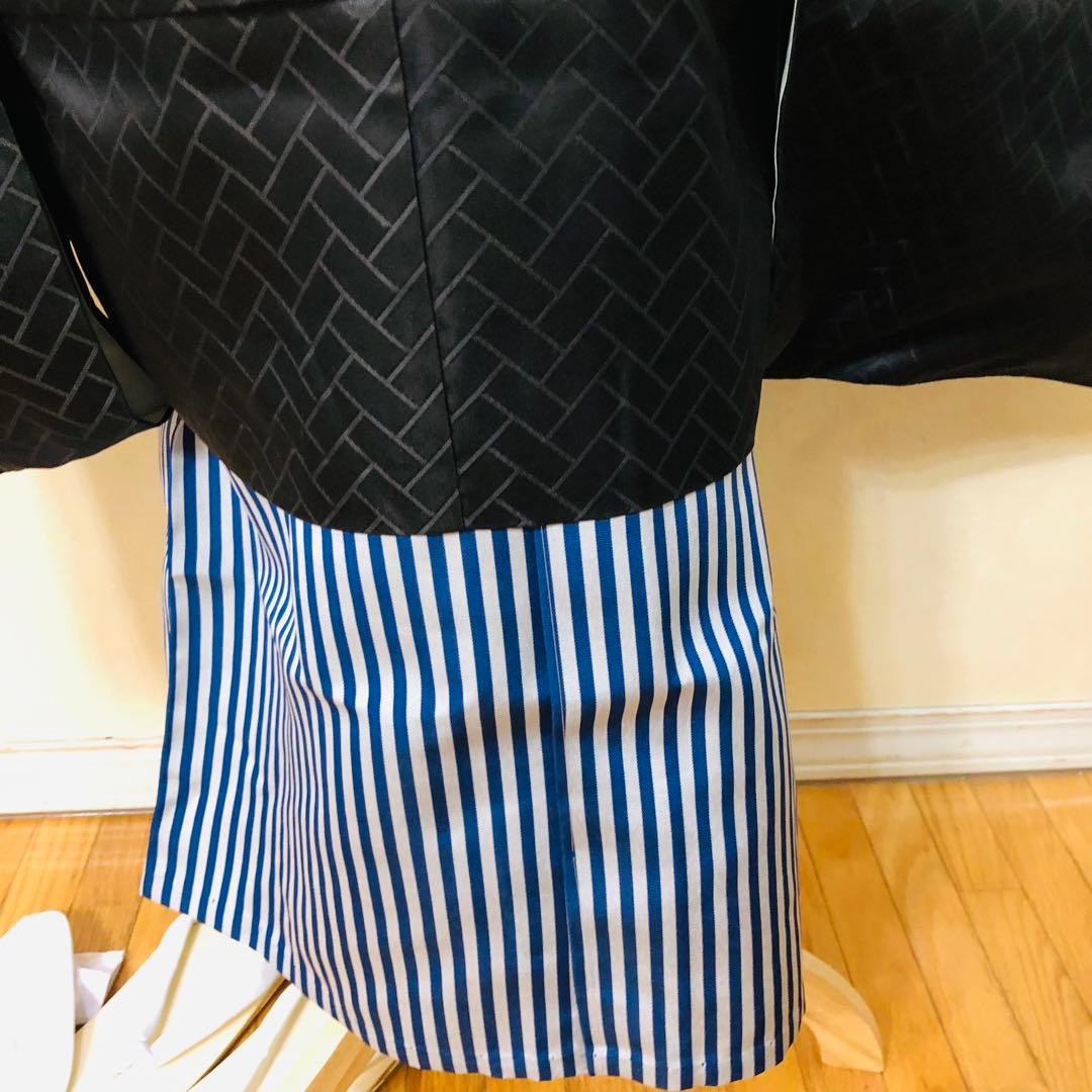 七五三 五歳‼️黒地グレー系 黄金鷹 金糸刺繍‼️袴未使用しつけ付き‼️完全フルセット