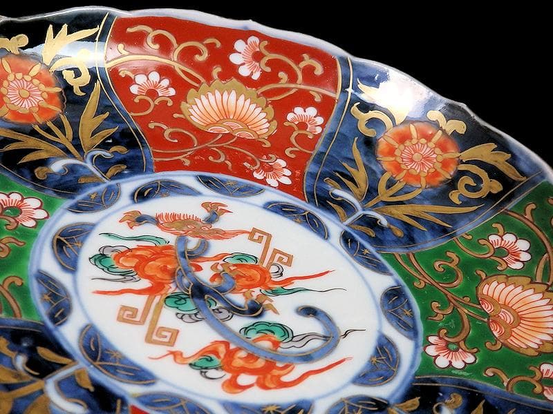 古伊万里　金襴手　雲龍に花の図　６寸皿　D520AS-CAr