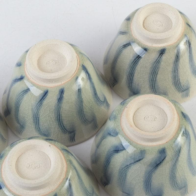 茶道具 御深井焼 南山窯 田沼春ニ作 染付 汲出茶碗 五客