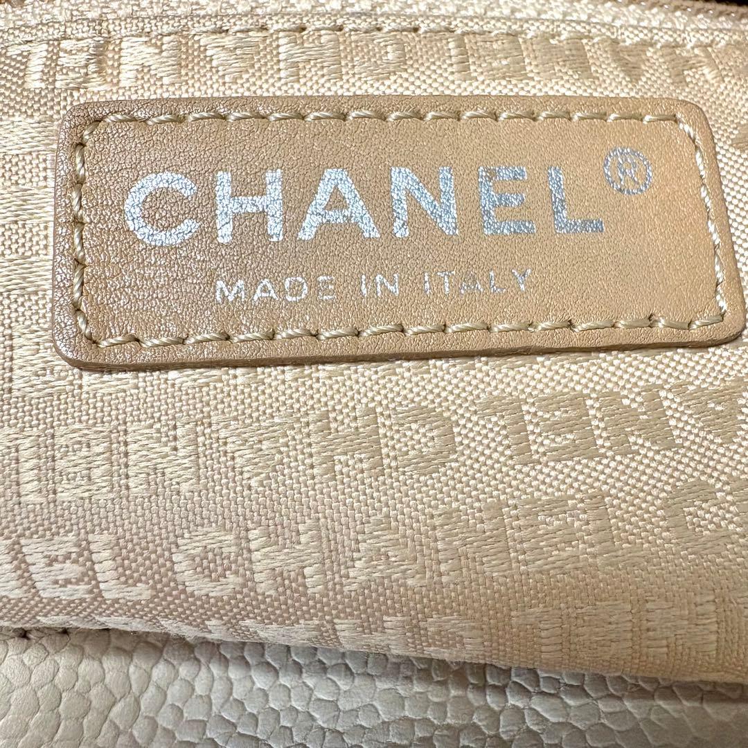 10万→♡シャネル パンチング ハンドバッグ ベージュ キャビアスキン デカココ