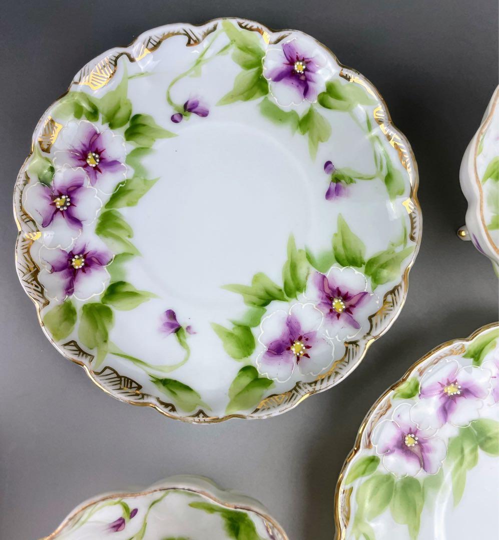 【美品】オールドノリタケ パンジー紋 ティーセット ビオラ 三つ脚 猫足