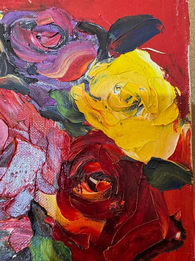 真作」湯浅洋子「花」油彩画 額装 サイン有り